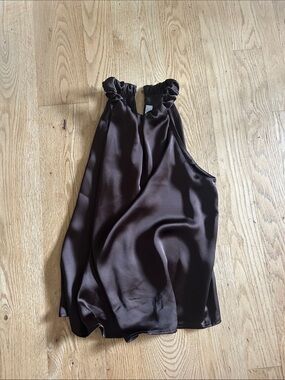LOFT Brown Satin Halter Tank Top